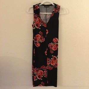 French Atmosphere Black Sleeveless Floral Rose Midi Dress